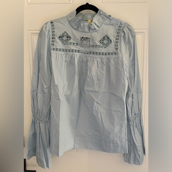 Free People Women's Light Blue Lace Detail Top - Picture 1 of 9